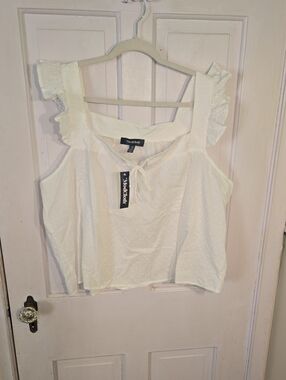ModCloth Cotton Cream Ruffle-Trim Swiss Dot Camisole Size 1X